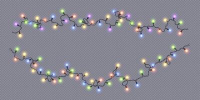 Glowing festive fairy lights frame realistic icon. Colorful lamps garlands border 3d object illustration on transparent background vector