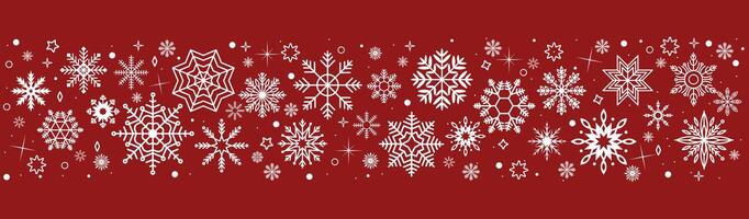 Enchanting Christmas design with snowflakes flat color frame. Magical winter holiday atmosphere illustration on red background vector