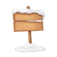 Rustic wooden planks attached to pole realistic illustration. Winter holidays messages poster 3d object on white background vector