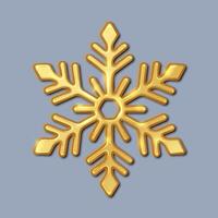 Golden snowflake reflecting light realistic illustration. Traditional Christmas and new year ornament 3d object image on grey background vector