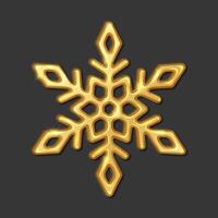 Golden snowflake shining realistic illustration. Happy winter holidays touch of luxury and elegance 3d object on black background vector