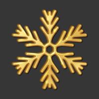 Golden snowflake shining pattern realistic illustration. Christmas holiday happy atmosphere 3d object image on black background vector