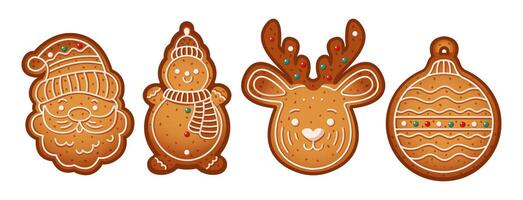 Various gingerbreads for Christmas party color objects set. Delicious homemade cookies illustrations bundle on white background vector