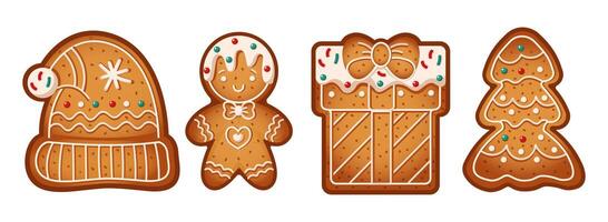 Christmas gingerbreads for festive party flat color objects set. Homemade pastry for celebration illustrations bundle on white background vector