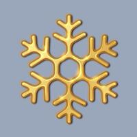 Luxury snowflake of golden metal realistic illustration. Christmas and new year season holidays 3d object image on grey background vector