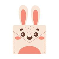 Festive envelope with bunny face flat color object. Christmas and Easter holidays greeting and congratulation illustration on white background vector