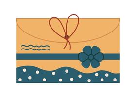 Elegant Christmas envelope tied with red string flat color object. Cute packaging for holiday correspondence illustration on white vector
