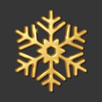 Golden snowflake with embossed effect realistic illustration. Christmas greeting cards for winter holiday 3d object on black background vector