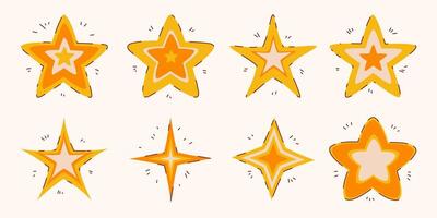 Doodle Star Collection in Hand drawn Flat Style Isolated on White Background. Decorative icon set. vector