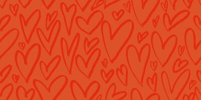 Seamless Pattern with Hearts in Hand Drawn Style with Grunge Effect, Drawn with Crayons. Vibrant doodle hearts. Romantic background design perfect for packaging, web banners vector