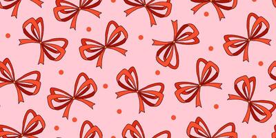 Cute Xmas Seamless Pattern with Bows, Ribbons and Dots. Christmas trendy holiday pattern perfect for wrapping paper, web, print, fashion, cards. vector