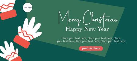 Merry Christmas And Happy New Year horizontal template with typography and gloves element decoration vector