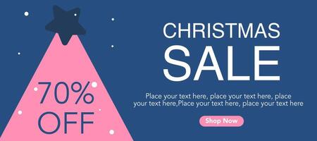 Modern Merry Christmas and Happy New Year Sale template horizontal with geometric illustration on blue and pink color for banner and poster vector