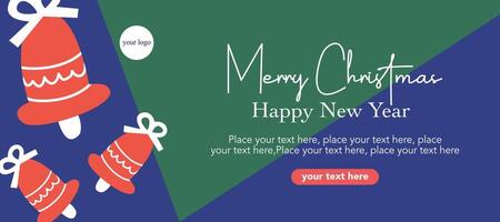 Merry Christmas And Happy New Year card with typography with bells element vector