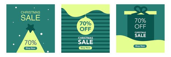 Set of Merry Christmas and Happy New Year Sale square template with green color vector