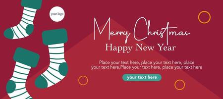 Horizontal Merry Christmas And Happy New Year greeting card with typography vector