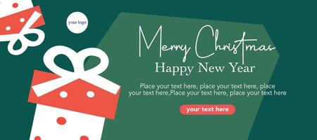 Merry Christmas And Happy New Year with typography and gifts in green color vector