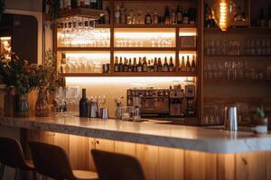 Bar with a counter and a few chairs photo