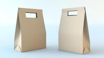 Two brown paper bags with a hole in the middle. Mockup. photo