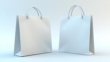 Two white shopping bags with handles. Mockup. photo