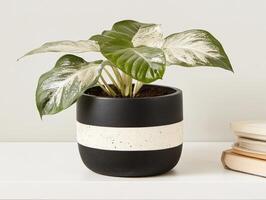 Black and white plant in a black and white pot photo
