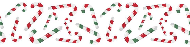 Winter Christmas border pattern with candy canes. Holiday candies background. Festive design for printing, greeting cards, fabric, and wrapping paper. Isolated on white background. vector