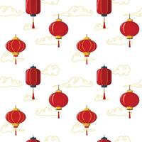 Chinese paper lanterns and cloud seamless pattern. Lunar New Year background design, spring festival holiday symbols. Isolated on white background vector