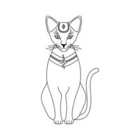 Egyptian cat in linear style on a white background. Ancient Egyptian goddess Bast or Bastet. vector