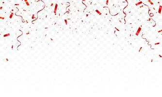 Red color confetti. Falling shiny red confetti isolated on white. Bright festive tinsel of red color. Luxury greeting rich card vector