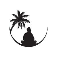 A man sitting under a palm tree with a cross in the middle vector