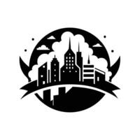A black and white logo of a city with buildings vector