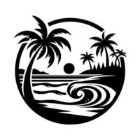 A black and white logo of palm trees and waves vector