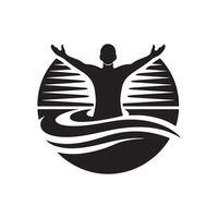 A man is standing in the water with his arms outstretched vector