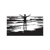 A silhouette of a man standing on the beach with his arms outstretched vector