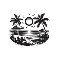 A black and white logo of a beach scene vector