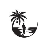 A man walking on the beach with palm trees vector
