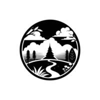 A black and white logo of a forest with trees and a path vector