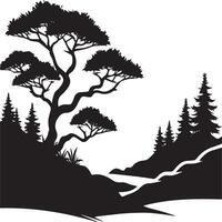 Silhouette of a tree and a mountain landscape vector