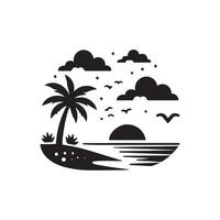 Tropical island with palm trees and birds illustration vector