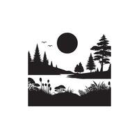Silhouette of a lake and trees in the forest vector