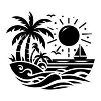 Tropical island with palm trees and sailboat illustration vector