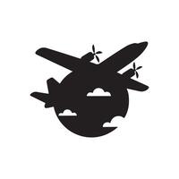 Airplane icon in black and white on white background vector