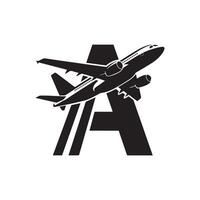 Airplane logo with letter a and airplane vector