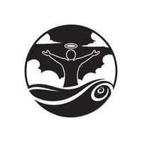 A black and white logo of a man with arms outstretched vector