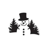 A snowman with a top hat and pine trees vector