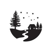 Winter landscape with house and trees vector