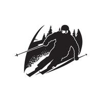 A silhouette of a skier in the snow vector