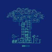concept of green industry, graphic of factory combined with big tree vector