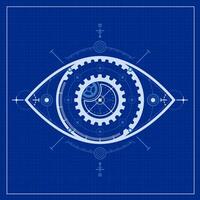 concept of ai or artificial intelligence or biometrics, graphic of futuristic eye presented in mechanic blueprint style vector