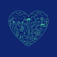 world environment day campaign, graphic of heart shape combine with wildlife animal and forest vector
